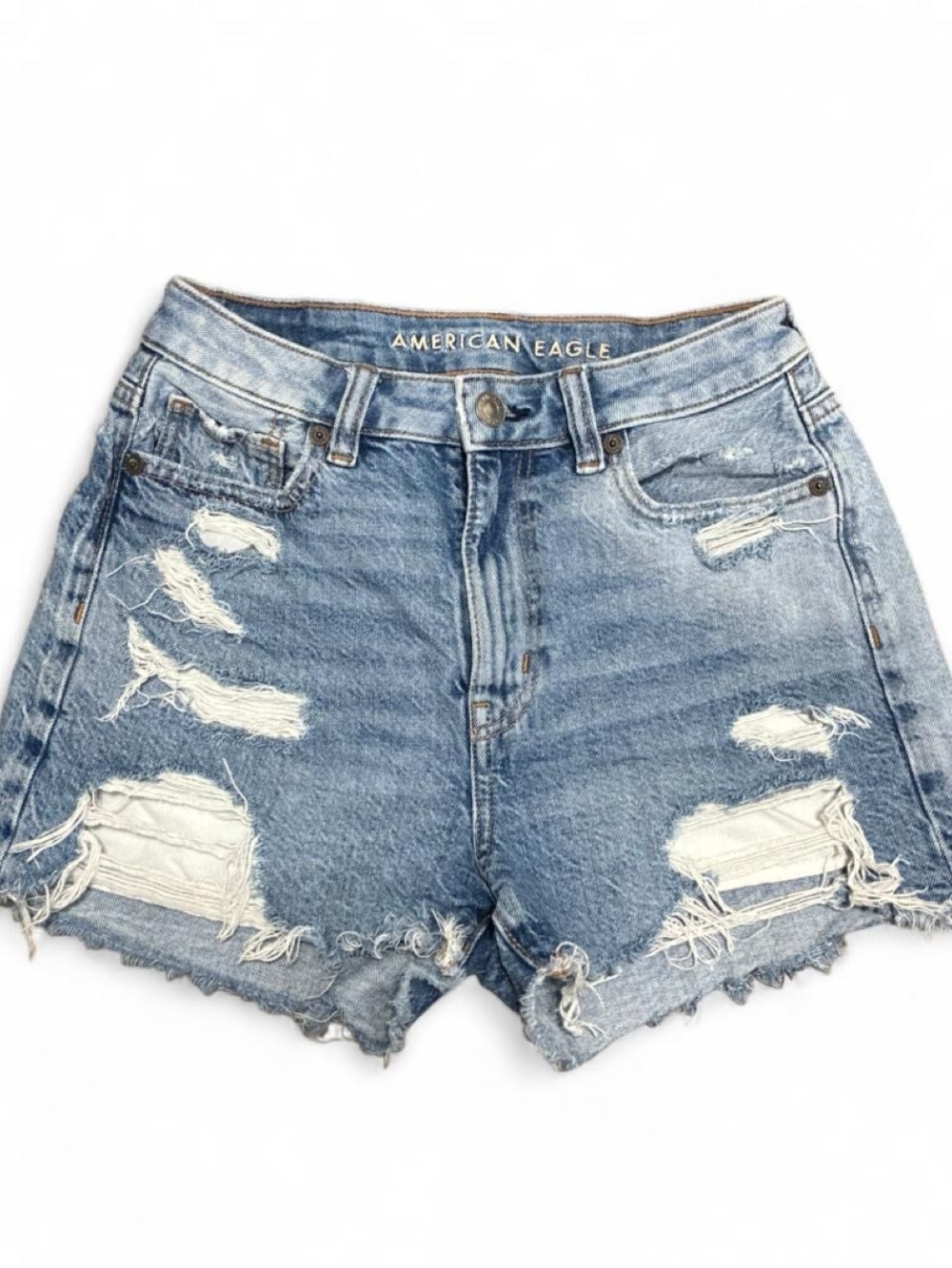 American Eagle Outfitters Light Blue Distressed High-Rise Denim Shorts